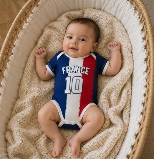 France Soccer Baby Bodysuit, New Born Gift, Custom Name Number Infant Gift Outfit, 2026 Newest Football Fan
