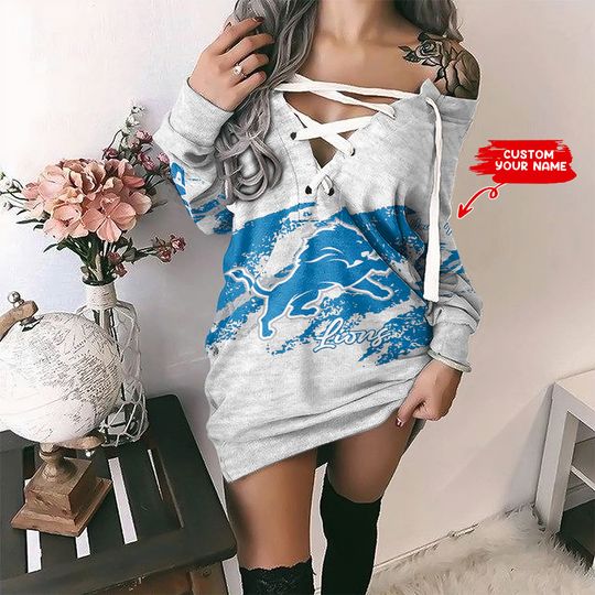 Detroit Lions Personalized Long Lace-Up Sweatshirt