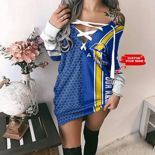 Los Angeles Rams Personalized Long Lace-Up Sweatshirt