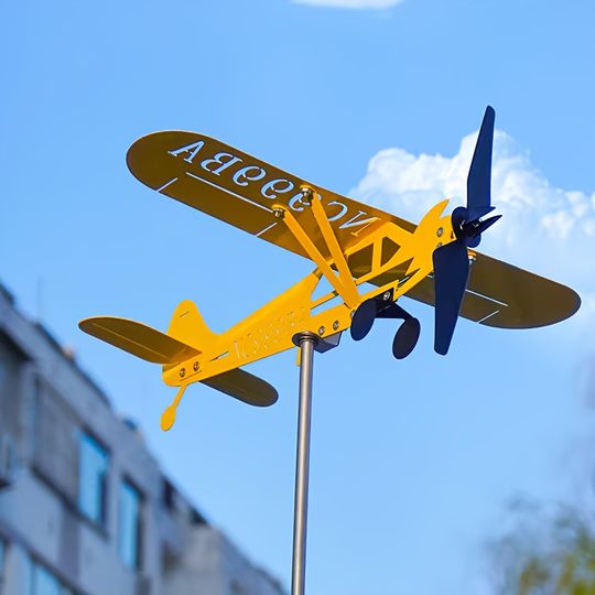 Aviation-Themed Metal Garden Wind Spinner with Rotating Propeller for Garden, Balcony, and Outdoor Decor
