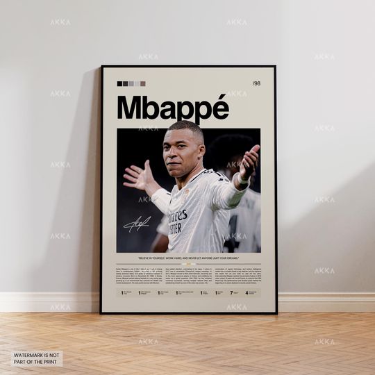 Kylian Mbapp Real Madrid Unframed Poster, Football Fan Gift