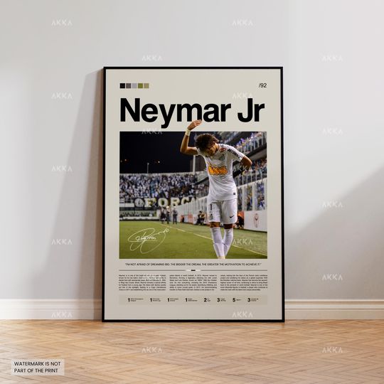 Neymar Jr Santos FC Poster, Vintage Football Art Print, Unframed Wall Decor