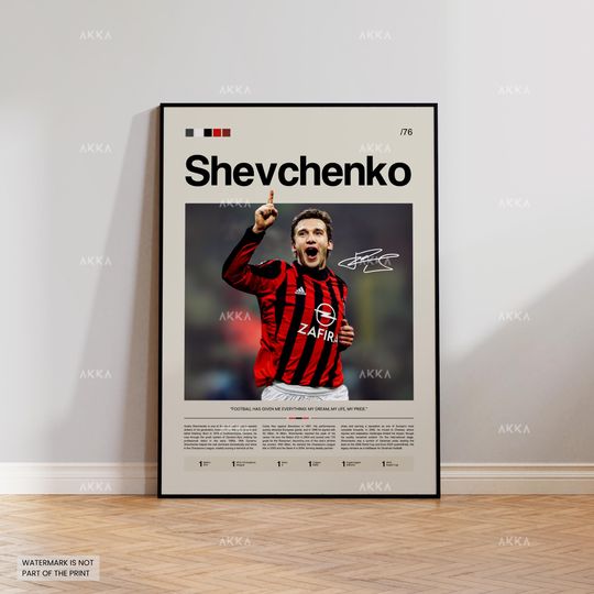 Andriy Shevchenko AC Milan Poster, Football Legend Wall Art