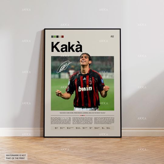 Kak AC Milan Poster, Brazilian Icon Wall Art, Unframed Soccer Print