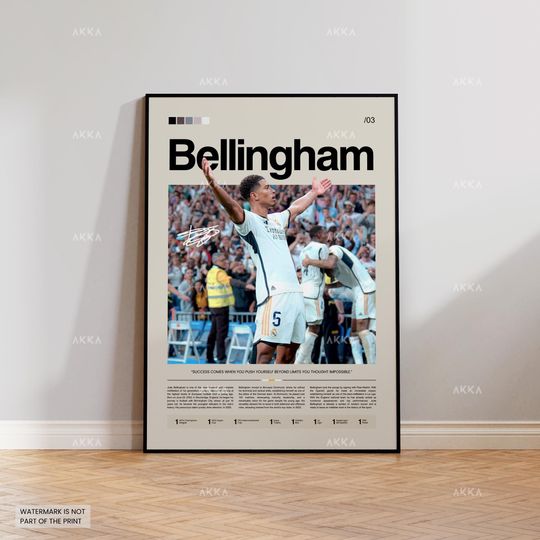 Jude Bellingham Real Madrid Poster, Soccer Wall Art, Unframed Print