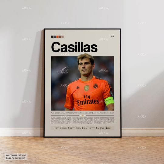 Iker Casillas Poster, Real Madrid Wall Art, Unframed La liga Soccer Print Decor