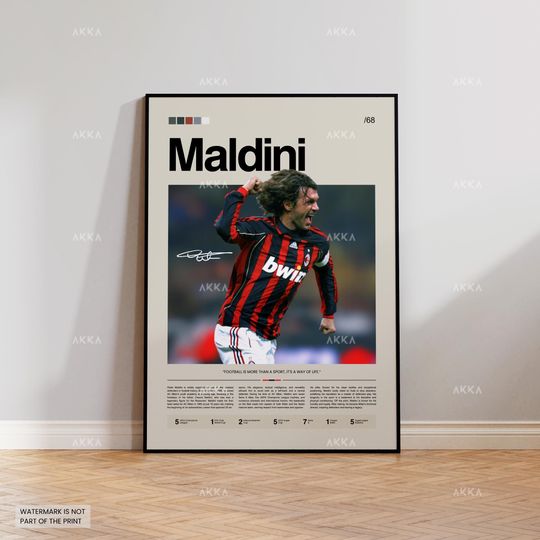 Paolo Maldini AC Milan Legend Poster, Iconic Defender Wall Art