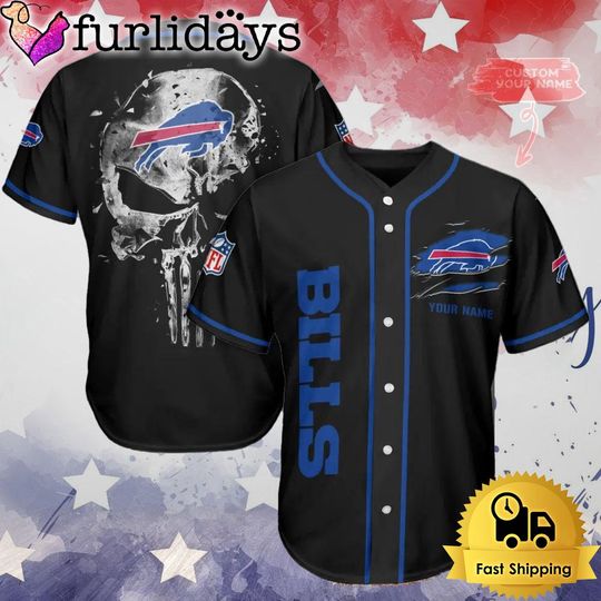 football Buffalo Bills Iron Skull Custom Name Baseball Jersey