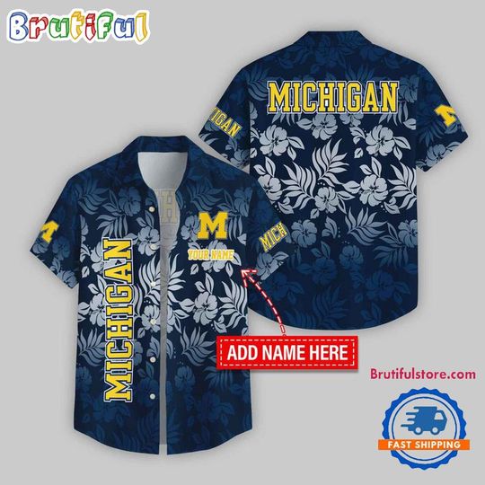Michigan Wolverines Night Flower Hawaiian Shirt with Personalized Name