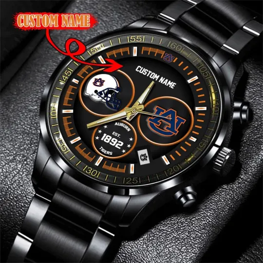 Auburn Football Team Tigerss Black Stainless Steel Watch