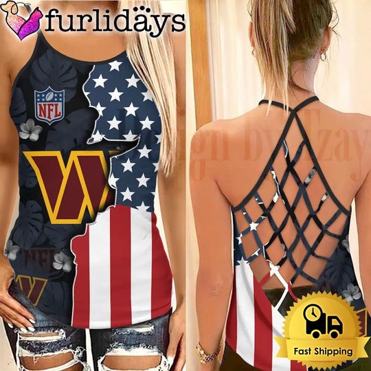 Washington Commanders American Flag Criss Cross Tank Top