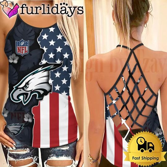 Philadelphia Eagles American Flag Criss Cross Tank Top
