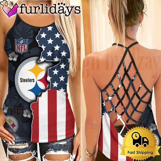 Pittsburgh Steeler American Flag Criss Cross Tank Top