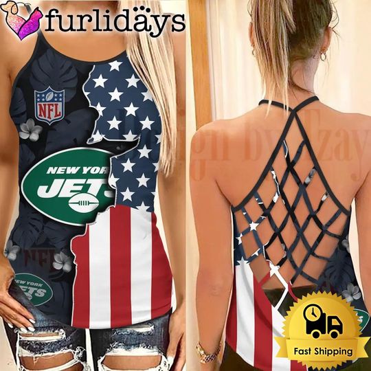New York Jets American Flag Criss Cross Tank Top