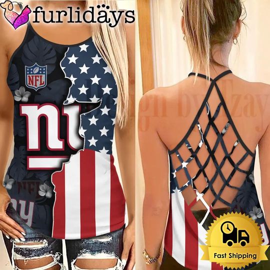 New York Giants American Flag Criss Cross Tank Top