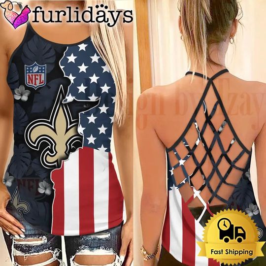 football New Orleans Saints American Flag Criss Cross Back Tank Top