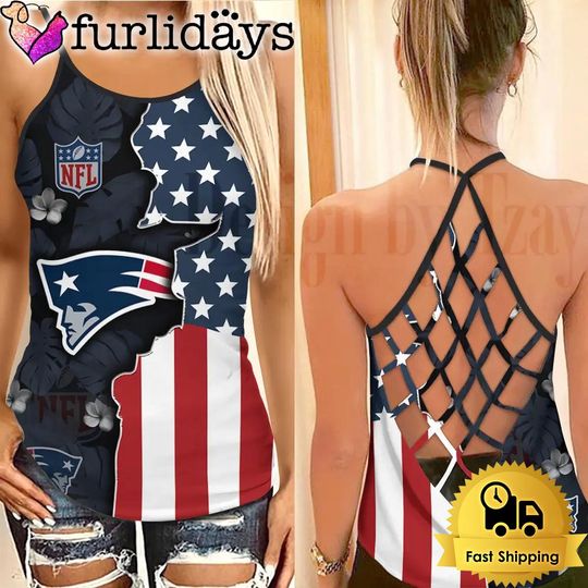 New England Patriots American Flag Criss Cross Tank Top