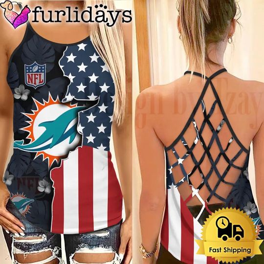 Miami Dolphins American Flag Criss Cross Tank Top