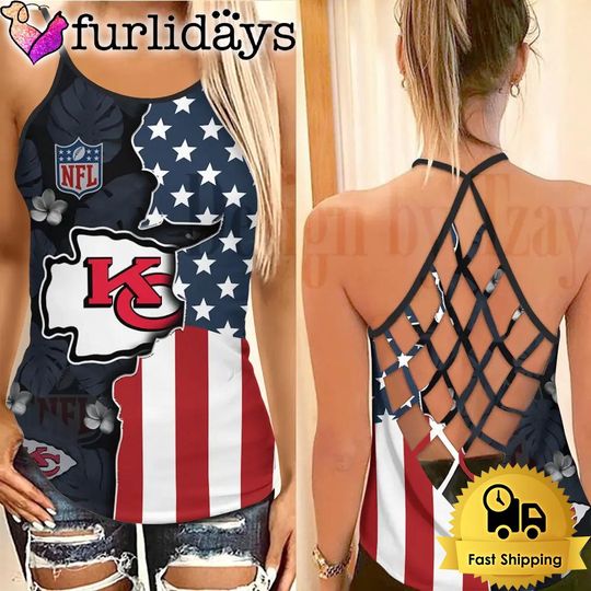 Kansas City Chiefs American Flag Criss Cross Tank Top