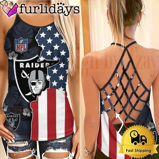 Las Vegas Raiders American Flag Criss Cross Tank Top