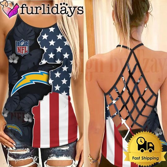 Los Angeles Chargers American Flag Criss Cross Tank Top
