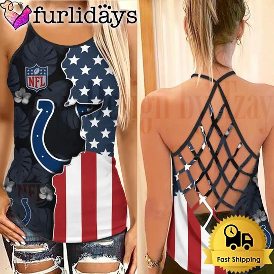 Indianapolis Colts American Flag Criss Cross Tank Top