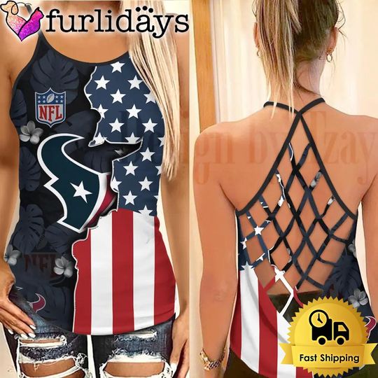 Houston Texans American Flag Criss Cross Tank Top