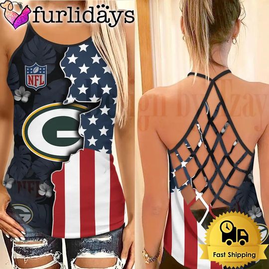 football Green Bay Packers American Flag Criss Cross Back Tank Top
