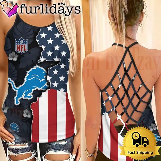 football Detroit Lions American Flag Criss Cross Back Tank Top