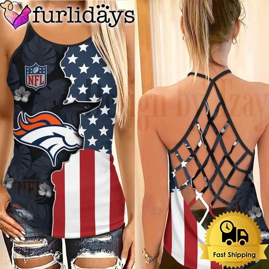 Denver Broncos American Flag Criss Cross Tank Top