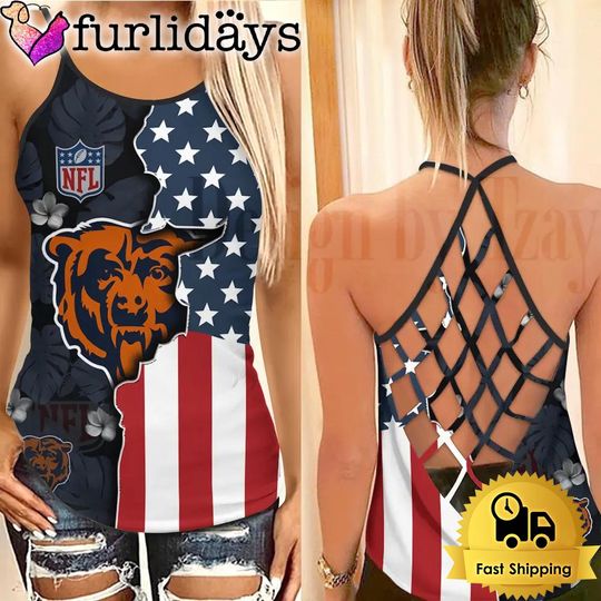 Chicago Bears American Flag Criss Cross Tank Top