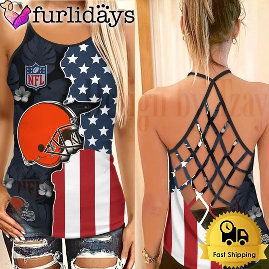 Cleveland Browns American Flag Criss Cross Tank Top