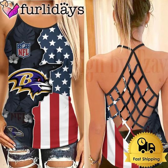 Baltimore Ravens American Flag Criss Cross Tank Top