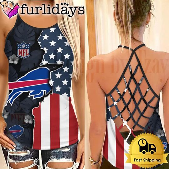 football Buffalo Bills American Flag Criss Cross Back Tank Top