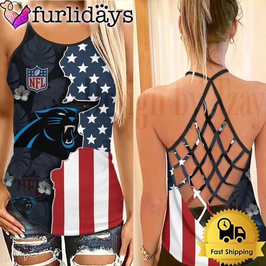 Carolina Panthers American Flag Criss Cross Tank Top