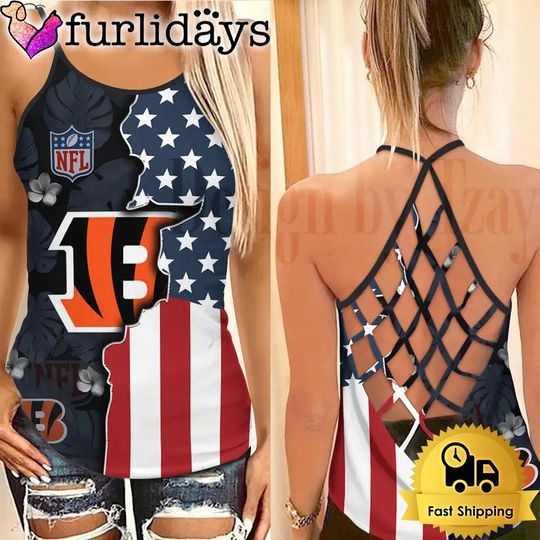 Cincinnati Bengals American Flag Criss Cross Tank Top