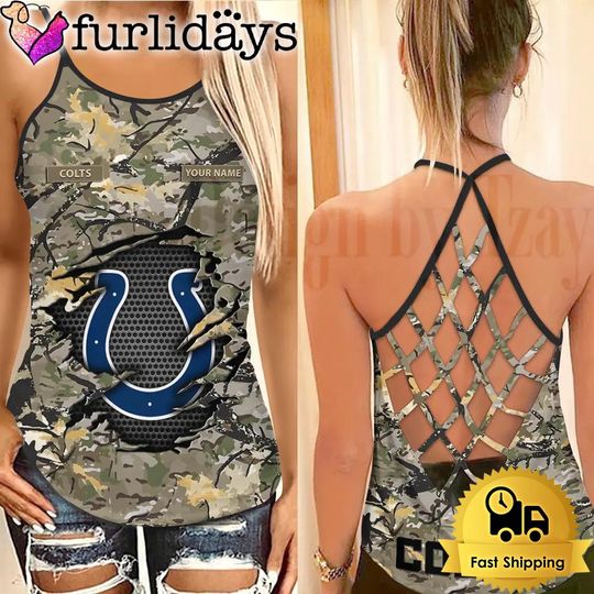 Indianapolis Colts Women's Camo Criss Cross Back Tank Top