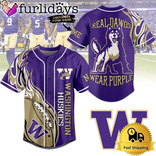 Washington Huskies Real Dawgs Wear Purple Baseball Jersey