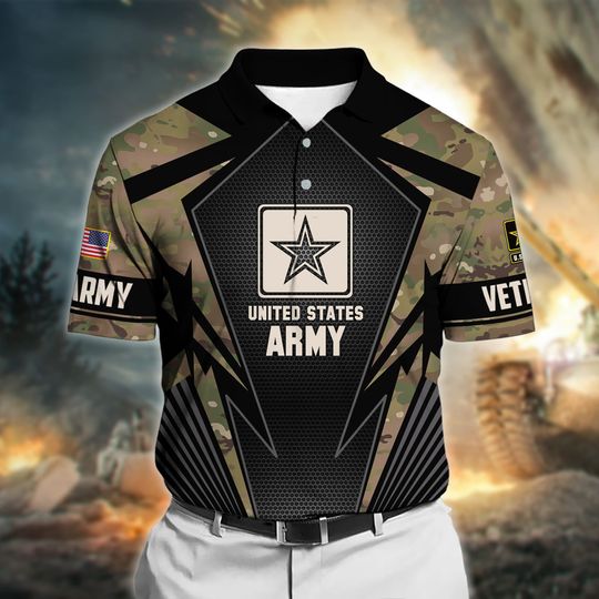 US Army Camo Soldier US Veteran Polo Shirt Army 2 Polo Shirt S1