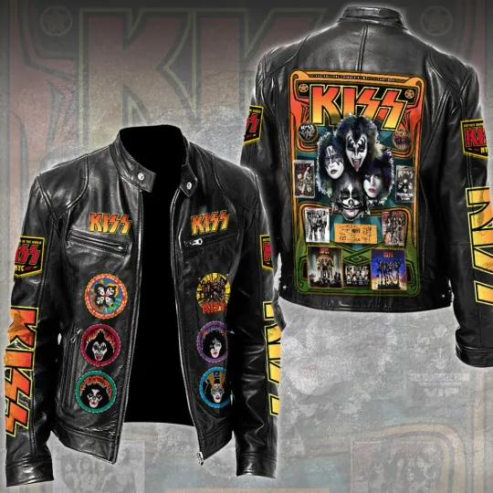 KISS Rock Band Motorcycle Leather Jacket, Father's Day Gift