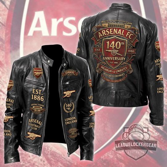 Arsenal FC 140th Anniversary Moto Leather Jacket, Father's Day Gift