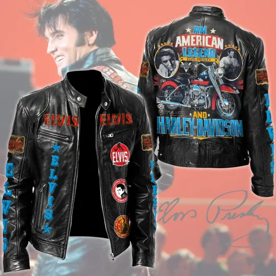 Elvis Presley H davidson Motorcycle Moto Leather Jacket, Father's Day Gift