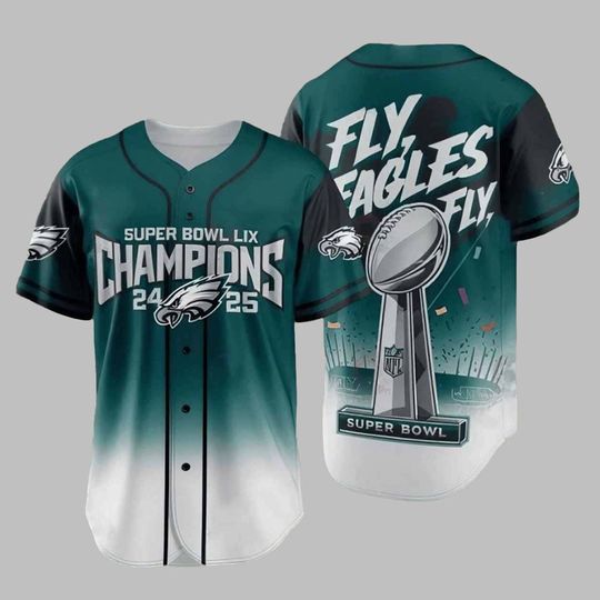 Eagless Super B.owl LIX Champions 2024 2025 Fly Eagles Fly Baseball Jersey