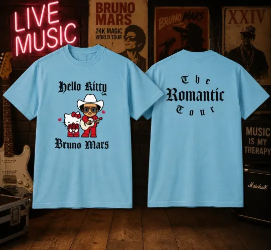 Bruno Mar x Hello Kitty 2026 The Romantic Tour Pop-Up T-Shirt, FAST SHIP