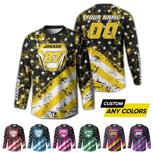 Custom Motocross American Flag Shirt for Adult Youth, Custom Dirt Bike Long Sleeve Shirt Motocross Jersey Gift