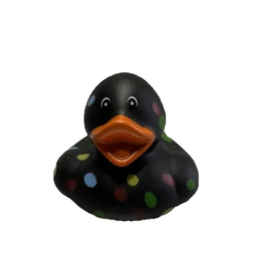 Black Multi-Color Polka Dot Rubber Duck Approx