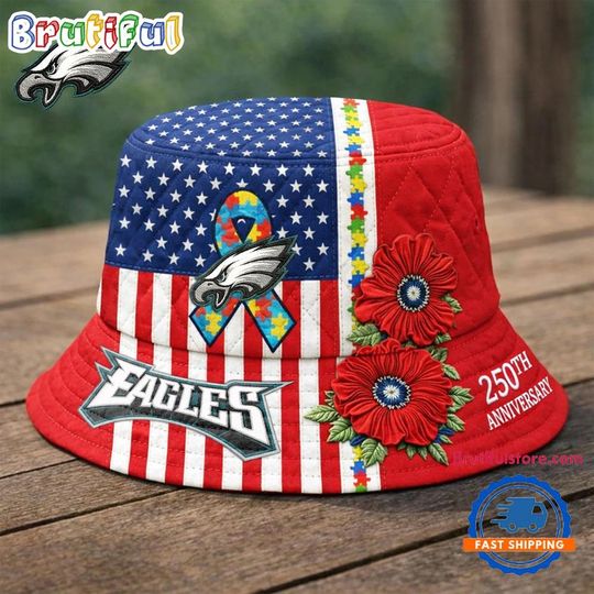 Philadelphia Eagles football Autism America 250th Anniversary Bucket Hat