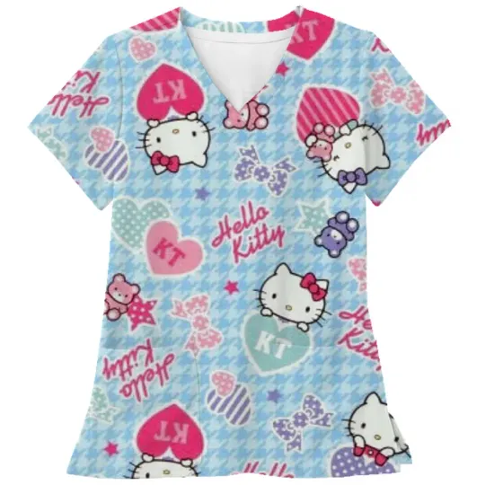 Hello Kitty Print Scrubs Top, Nurse Casual Shirt