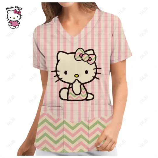 Pink Hello Scrubs Top, Nurse Casual Shirt