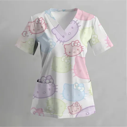 Hello Kitty Scrubs Top, Nurse Casual Shirt